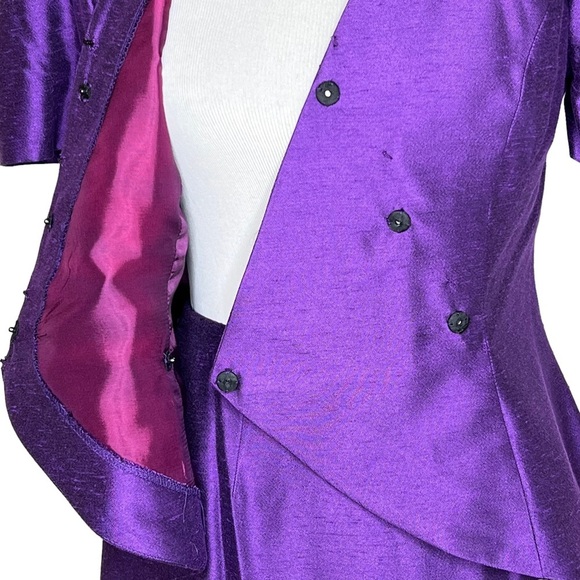 1960s Bianchi Two Piece Formal Dupioni Silk Power Suit Maxi Skirt Blouse Small - Picture 7 of 16